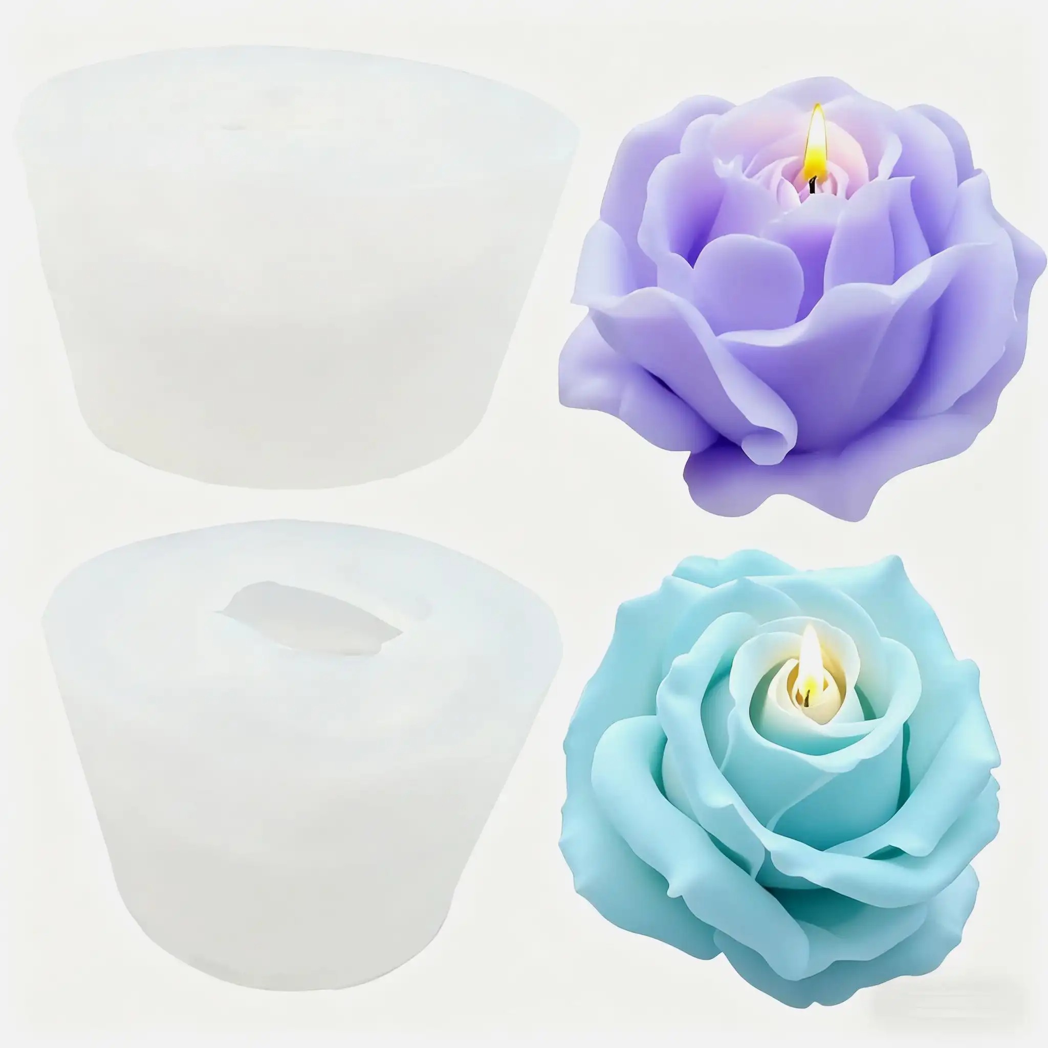 Candle Making Jelly - 2-Piece Romantic 3D Rose Silicone Candle